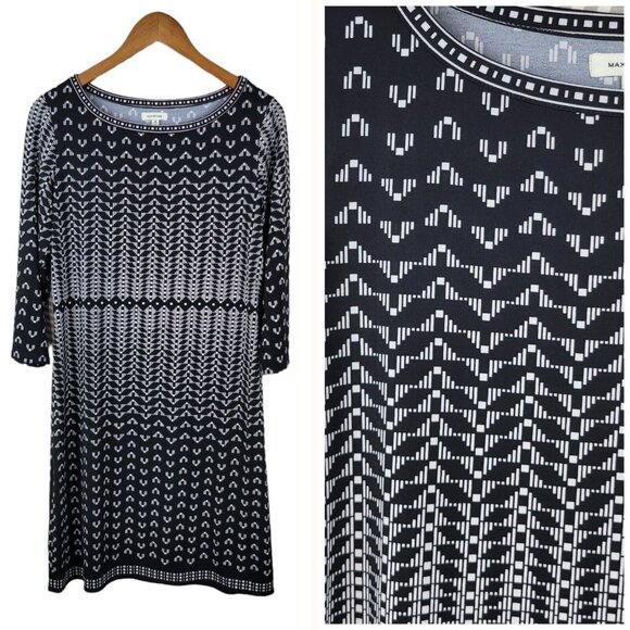 Max Studio Dress Stretch Career Sheath Size Medium Black White Geometric Summer - Picture 1 of 7